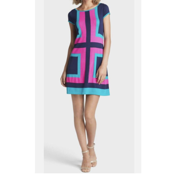Lilly Pulitzer Isabella Sweater Dress Size XS Colorblock Pink Navy Knee Length - Picture 3 of 10